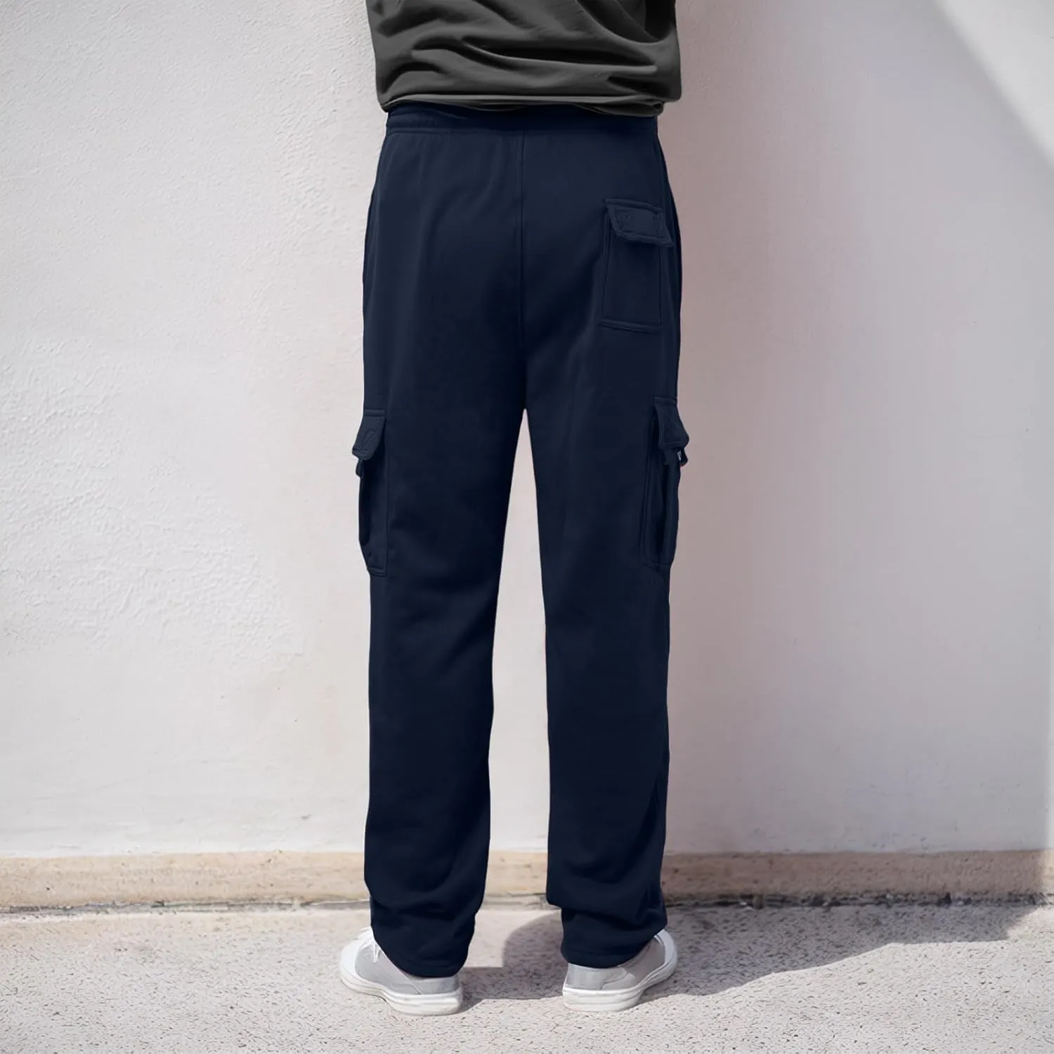 Men's Heavyweight Cargo Fleece Sweatpants Stretch Elastic Waist Joggers Athletic Pants Drawstring Trousers with Pockets