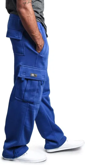 Men's Heavyweight Cargo Fleece Sweatpants Stretch Elastic Waist Joggers Athletic Pants Drawstring Trousers with Pockets