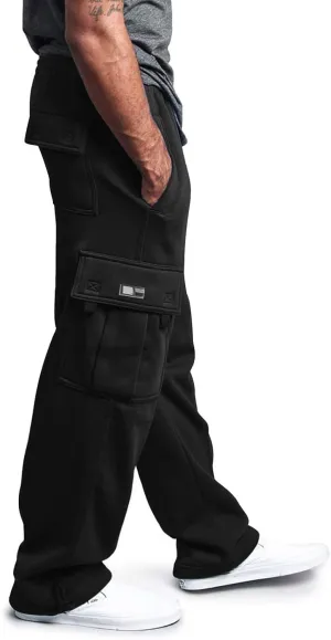 Men's Heavyweight Cargo Fleece Sweatpants Stretch Elastic Waist Joggers Athletic Pants Drawstring Trousers with Pockets