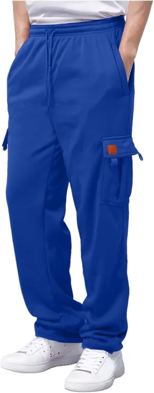 Men's Heavyweight Cargo Fleece Sweatpants Stretch Elastic Waist Joggers Athletic Pants Drawstring Trousers with Pockets