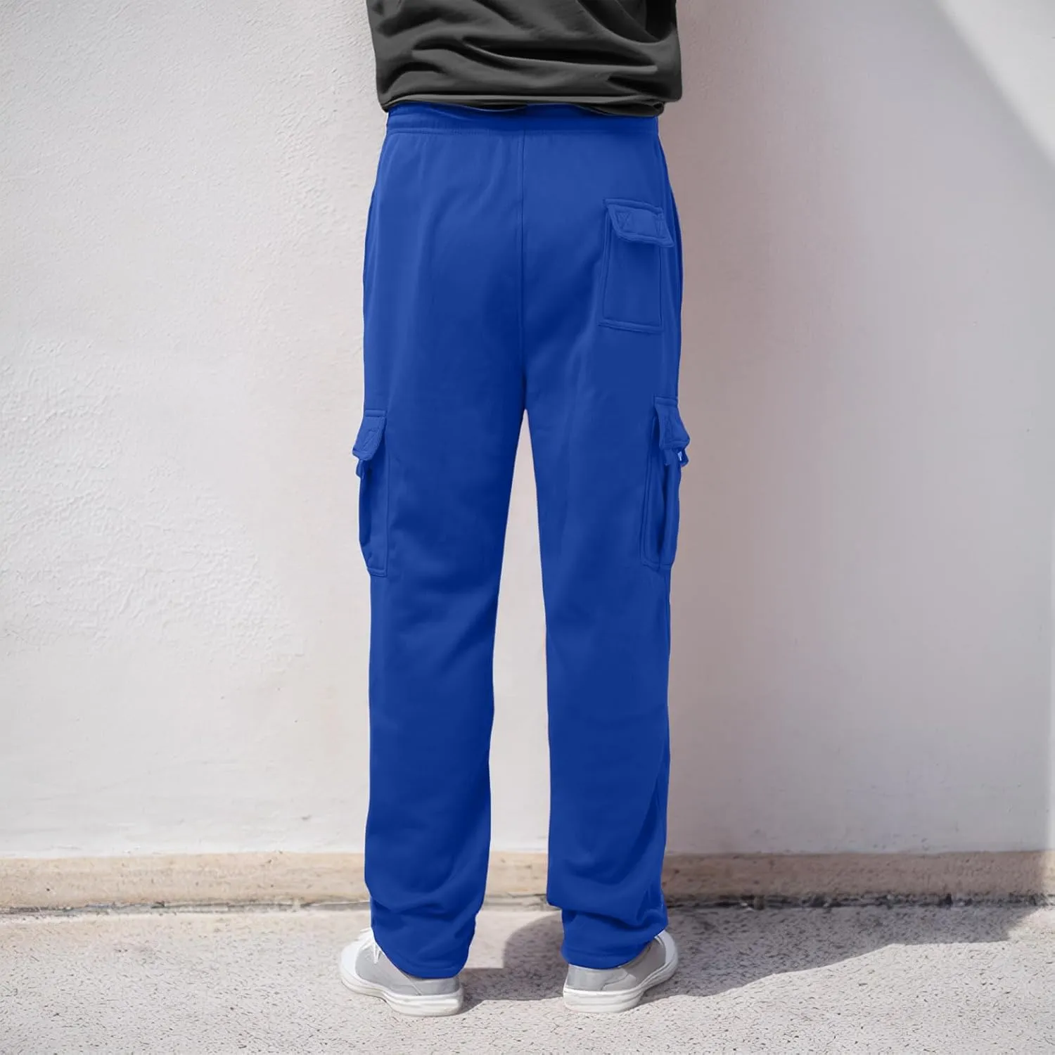 Men's Heavyweight Cargo Fleece Sweatpants Stretch Elastic Waist Joggers Athletic Pants Drawstring Trousers with Pockets