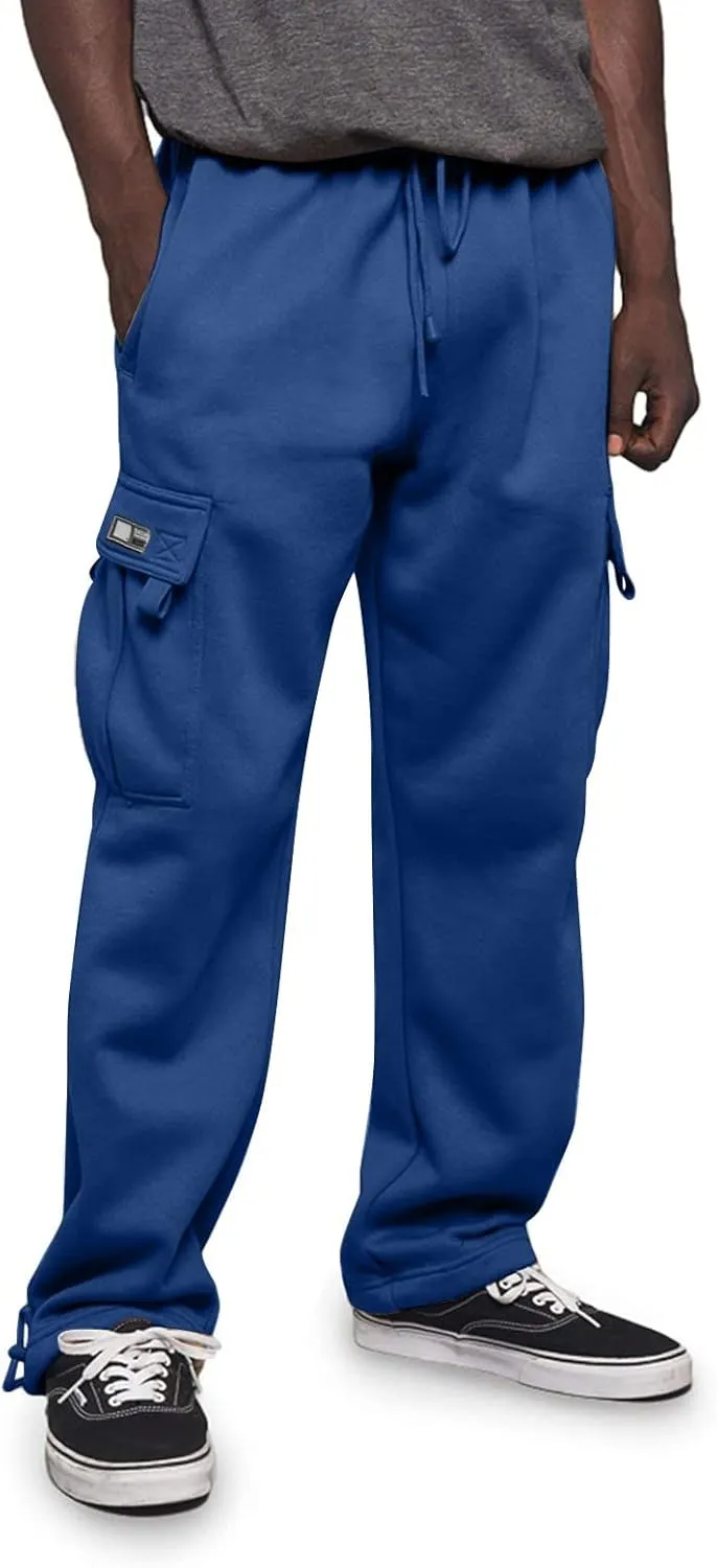 Men's Heavyweight Cargo Fleece Sweatpants Stretch Elastic Waist Joggers Athletic Pants Drawstring Trousers with Pockets