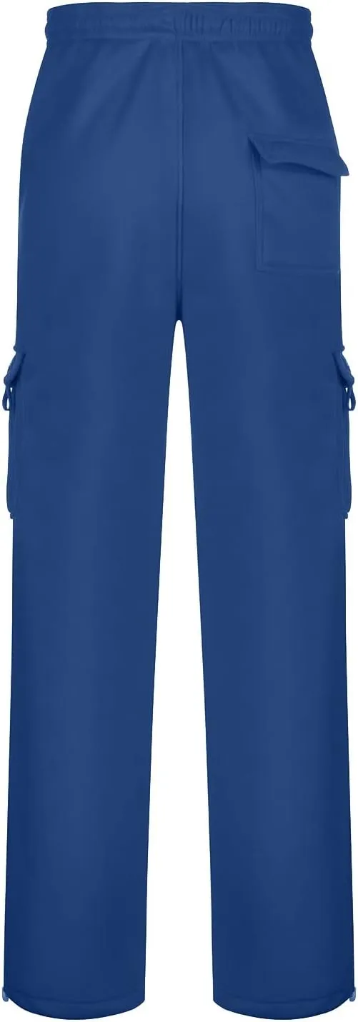 Men's Heavyweight Cargo Fleece Sweatpants Stretch Elastic Waist Joggers Athletic Pants Drawstring Trousers with Pockets