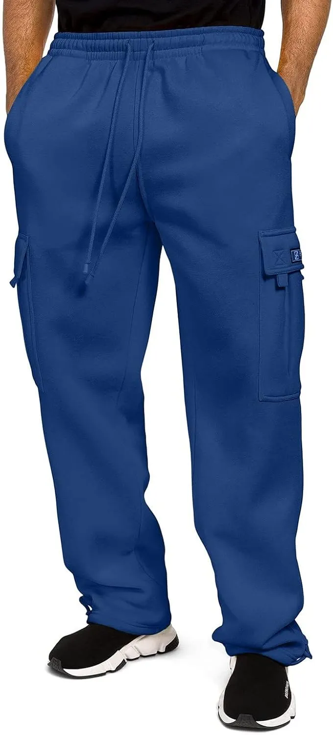 Men's Heavyweight Cargo Fleece Sweatpants Stretch Elastic Waist Joggers Athletic Pants Drawstring Trousers with Pockets