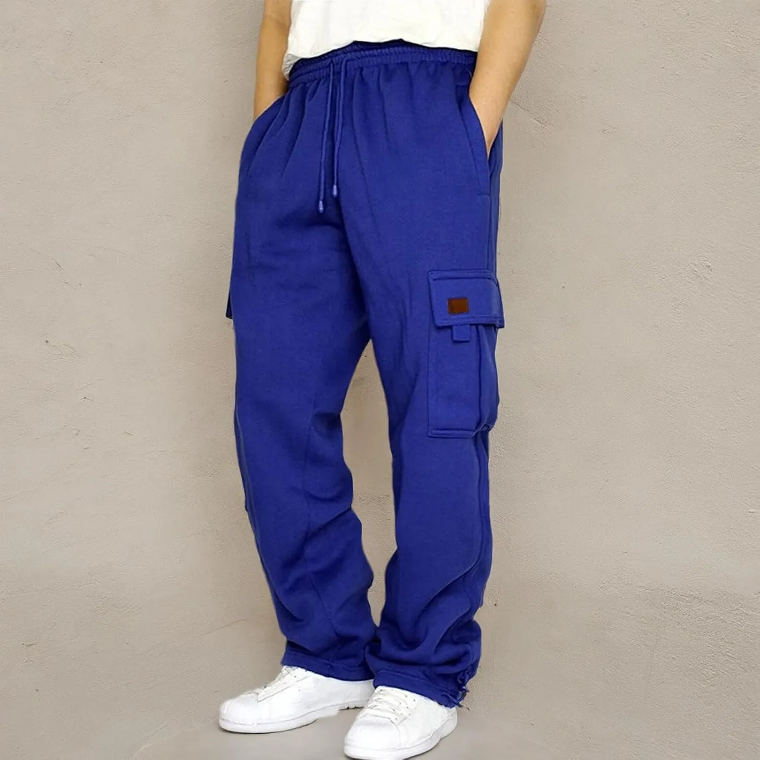 Men's Heavyweight Cargo Fleece Sweatpants Stretch Elastic Waist Joggers Athletic Pants Drawstring Trousers with Pockets