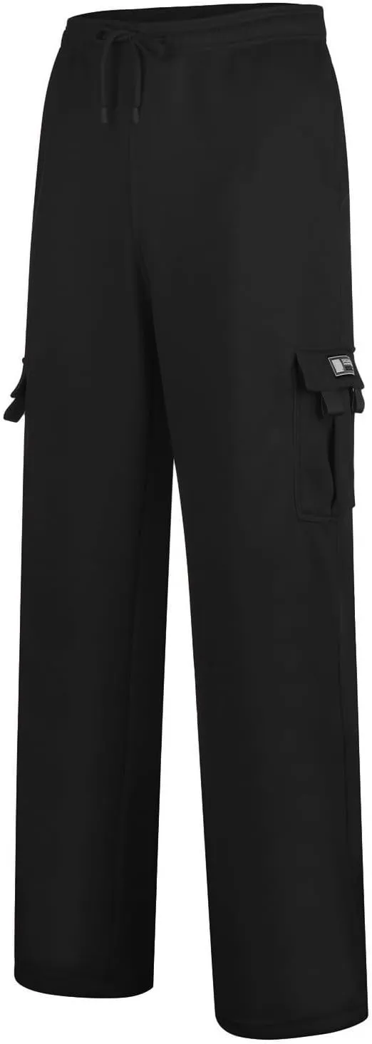 Men's Heavyweight Cargo Fleece Sweatpants Stretch Elastic Waist Joggers Athletic Pants Drawstring Trousers with Pockets