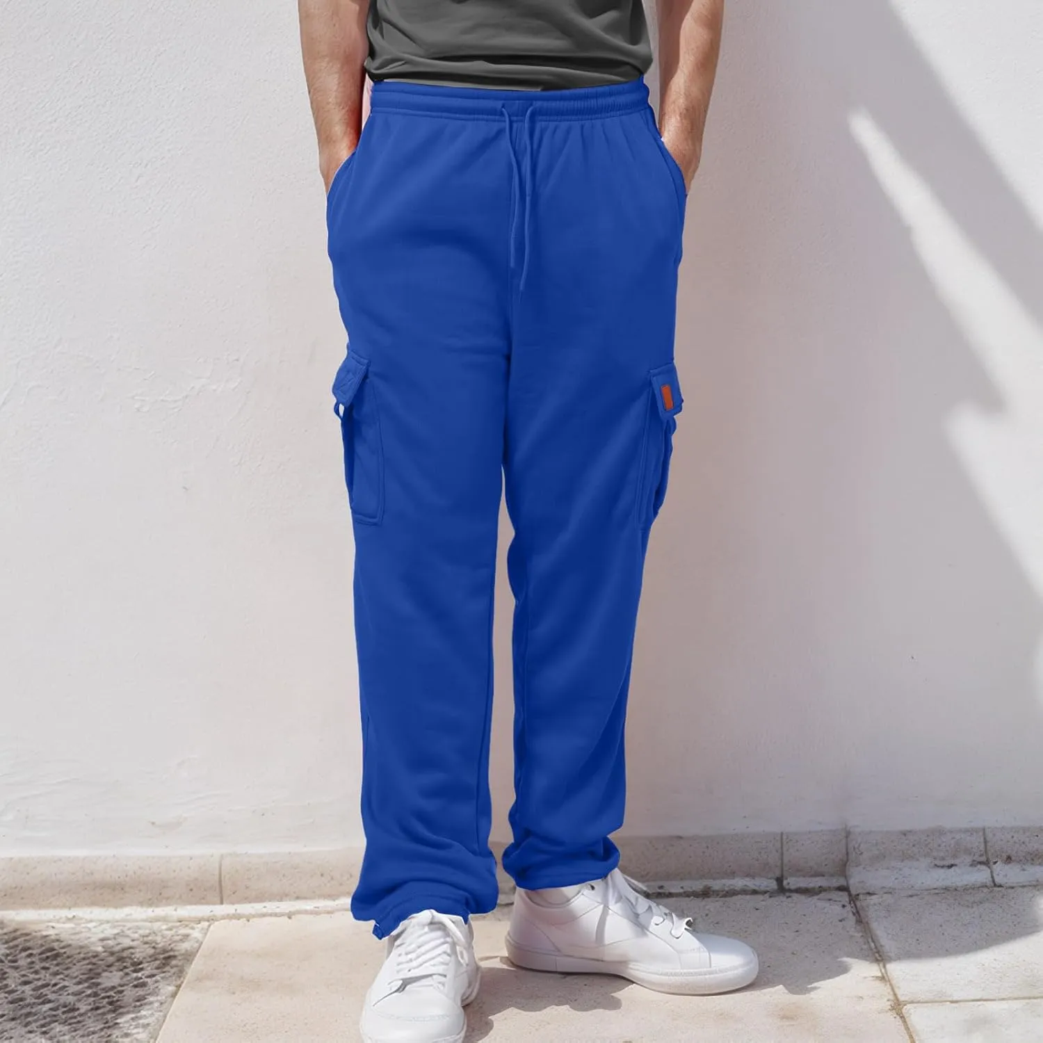 Men's Heavyweight Cargo Fleece Sweatpants Stretch Elastic Waist Joggers Athletic Pants Drawstring Trousers with Pockets