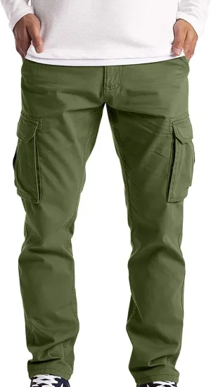 Men's Heavyweight Fleece Cargo Sweatpants Elastic Waist Joggers Baggy Drawstring Sweatpants with Pockets Cargo Pants Trousers
