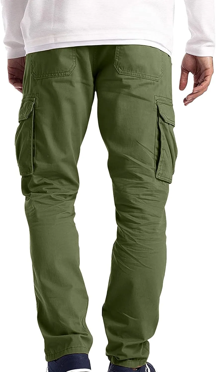 Men's Heavyweight Fleece Cargo Sweatpants Elastic Waist Joggers Baggy Drawstring Sweatpants with Pockets Cargo Pants Trousers
