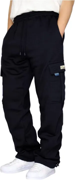 Men's Heavyweight Fleece Cargo Sweatpants Elastic Waist Joggers Baggy Drawstring Sweatpants with Pockets Cargo Pants Trousers