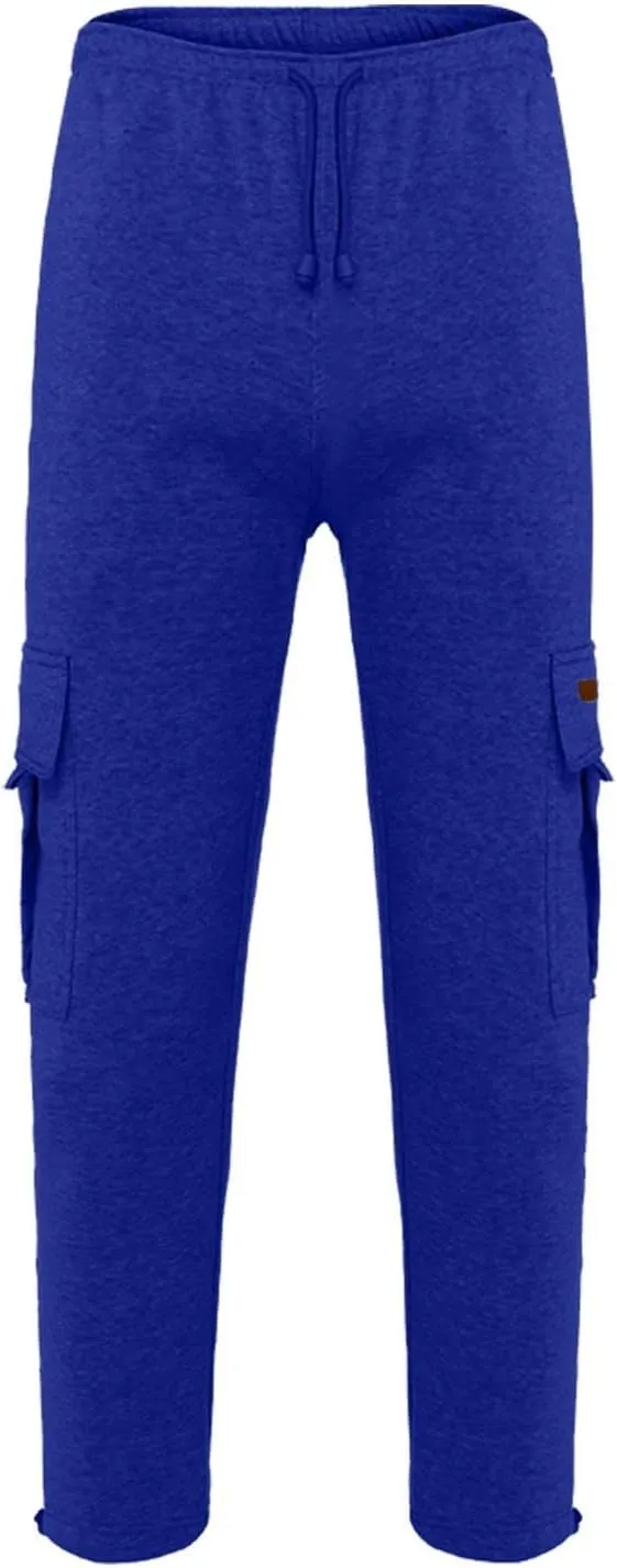 Men's Heavyweight Fleece Cargo Sweatpants Elastic Waist Joggers Baggy Drawstring Sweatpants with Pockets Cargo Pants Trousers