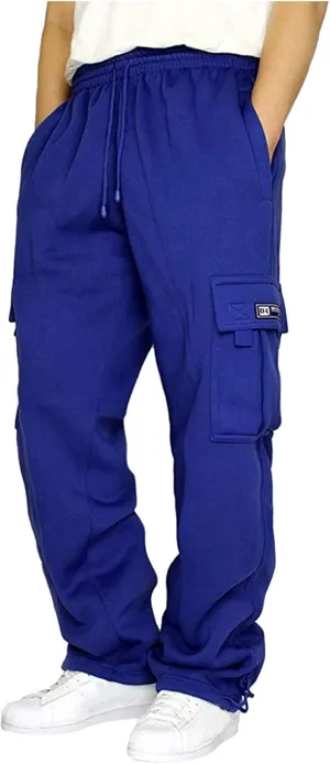 Men's Heavyweight Fleece Cargo Sweatpants Elastic Waist Joggers Baggy Drawstring Sweatpants with Pockets Cargo Pants Trousers