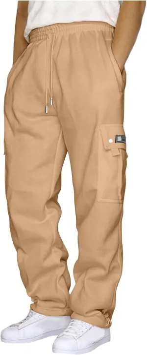 Men's Hiking Cargo Pants Relaxed Fit Trousers Drawstring Elastic Waist Joggers Sports Athletic Trousers with Pocket