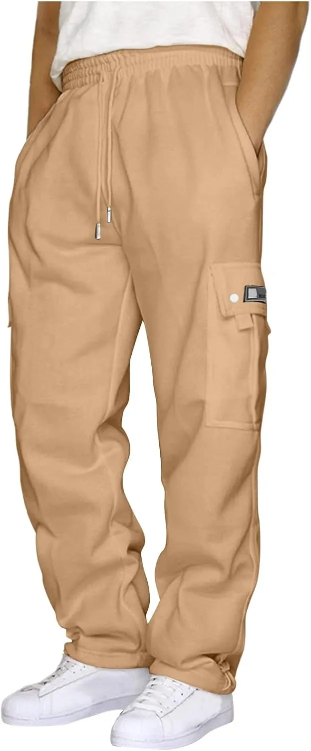 Men's Hiking Cargo Pants Relaxed Fit Trousers Drawstring Elastic Waist Joggers Sports Athletic Trousers with Pocket