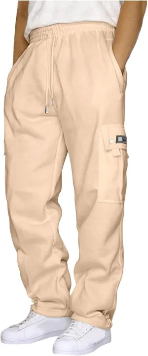 Men's Hiking Cargo Pants Relaxed Fit Trousers Drawstring Elastic Waist Joggers Sports Athletic Trousers with Pocket