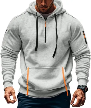 Men's Hoodies Quarter Zip Pullover Vintage Workout Running Active Hoodies with Pockets Military Tactical Sweatshirt