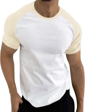 Men's Muscle Baseball T-Shirt Raglan Short Sleeve Bodybuilding Gym Tee Color Block Crewneck Fashion Hipster Shirt