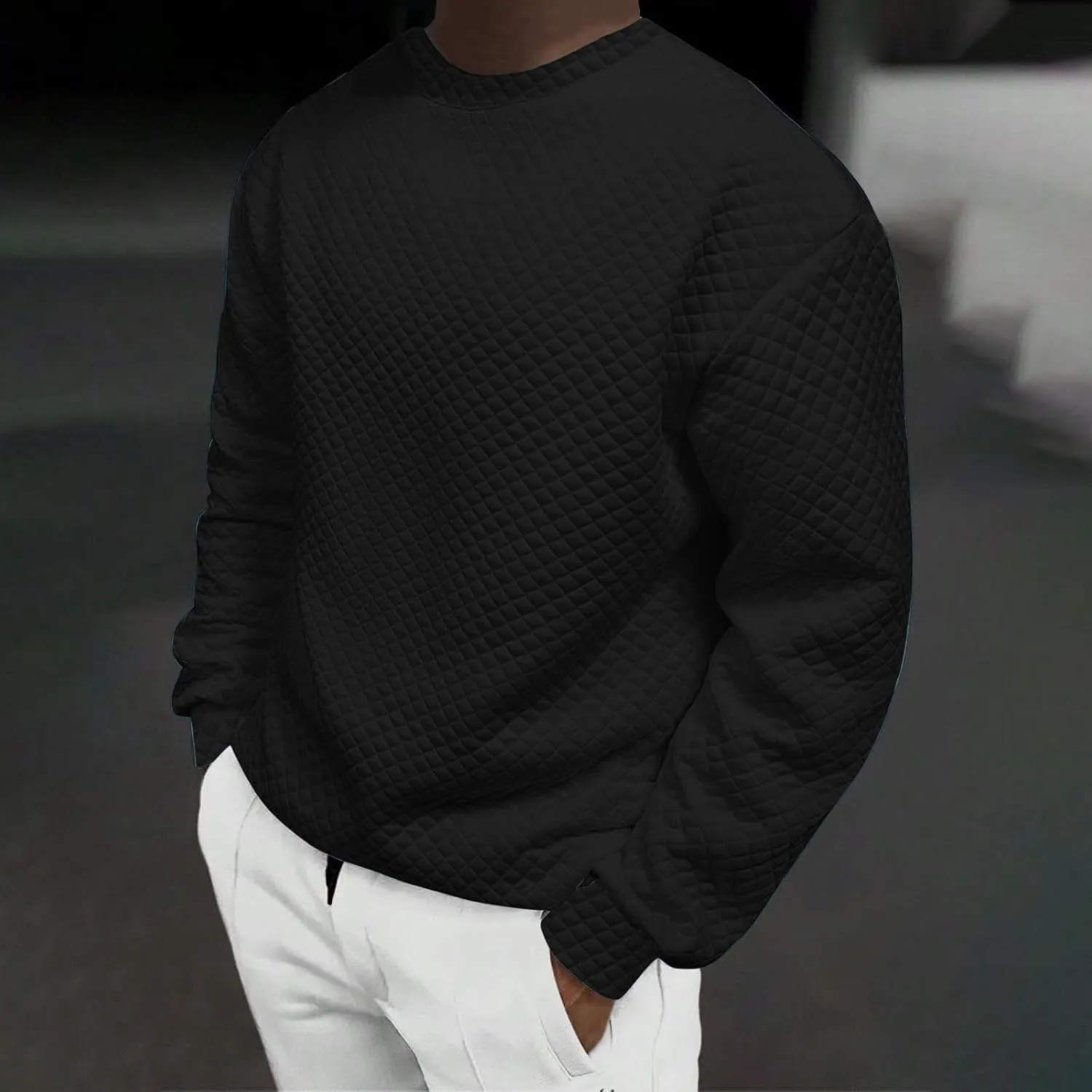 Men's Plain Sweatshirts Soft Long Sleeve Crewneck Sweatshirt Lightweigt Sweat Shirt Texture Pullover Shirt Tops