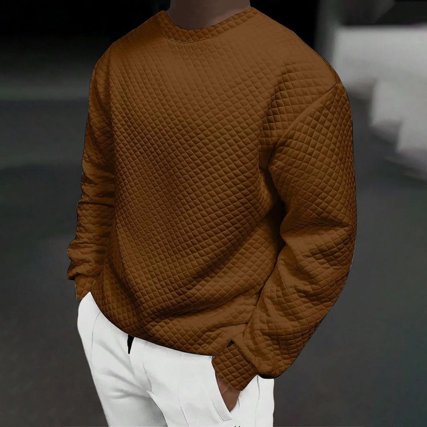 Men's Plain Sweatshirts Soft Long Sleeve Crewneck Sweatshirt Lightweigt Sweat Shirt Texture Pullover Shirt Tops