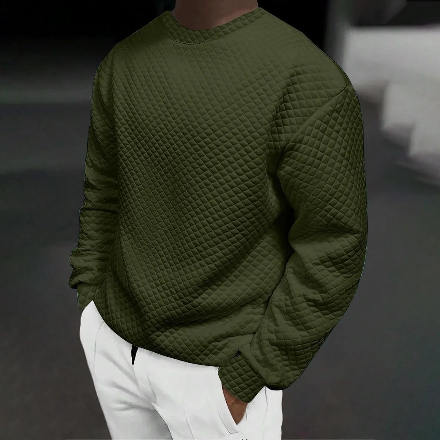 Men's Plain Sweatshirts Soft Long Sleeve Crewneck Sweatshirt Lightweigt Sweat Shirt Texture Pullover Shirt Tops