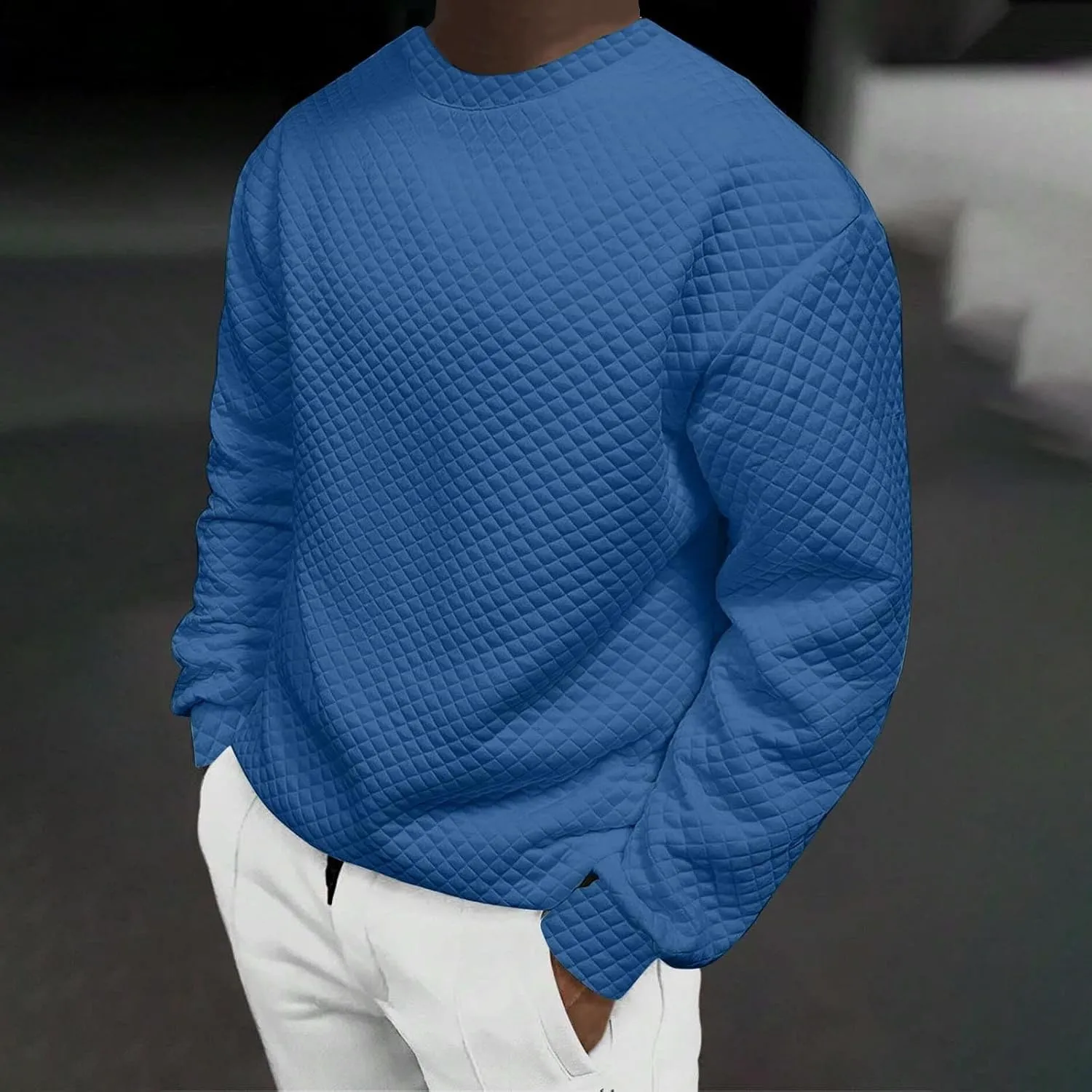 Men's Plain Sweatshirts Soft Long Sleeve Crewneck Sweatshirt Lightweigt Sweat Shirt Texture Pullover Shirt Tops