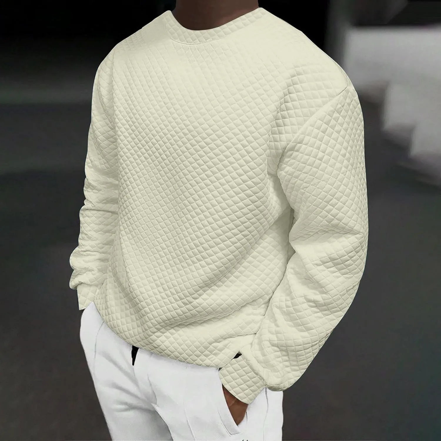 Men's Plain Sweatshirts Soft Long Sleeve Crewneck Sweatshirt Lightweigt Sweat Shirt Texture Pullover Shirt Tops