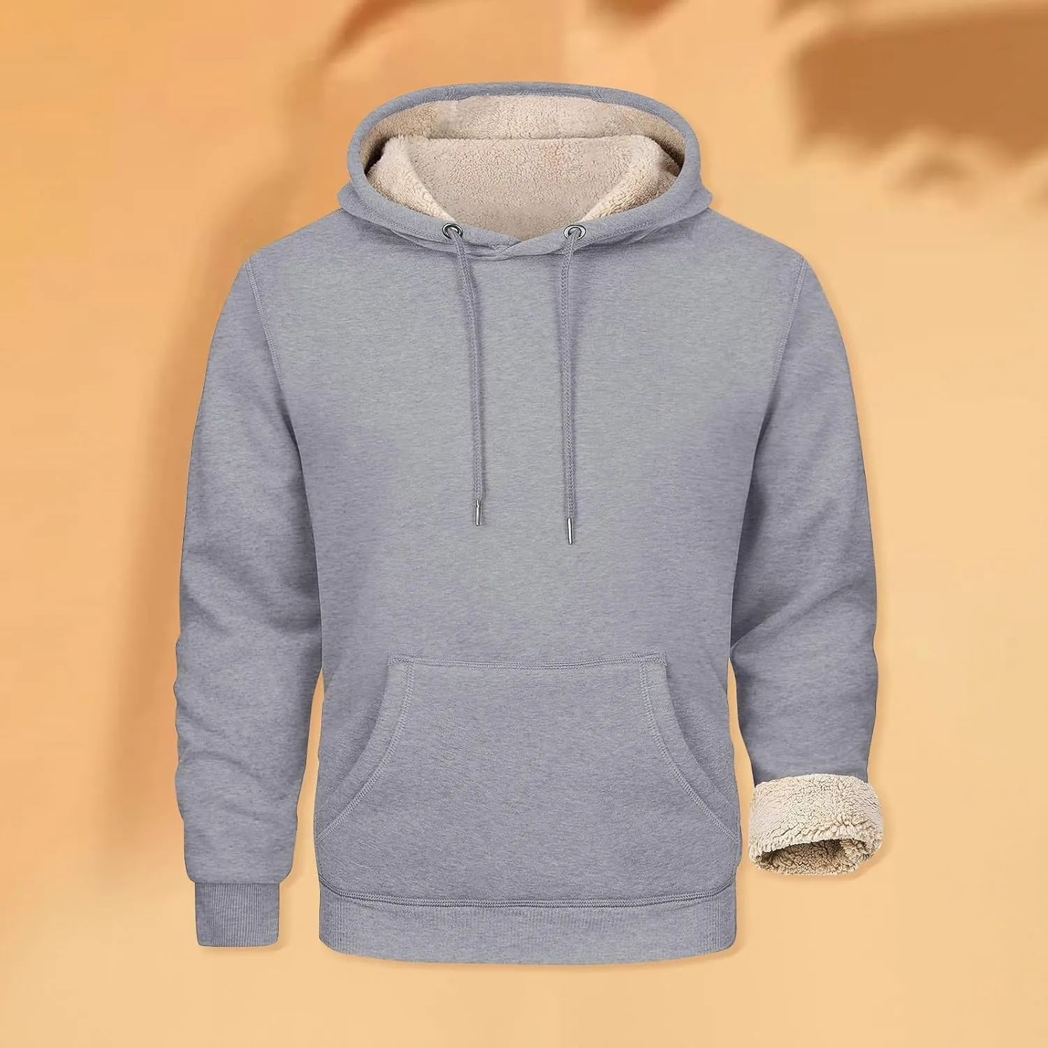 Men's Pullover Heavy Hoodie Sherpa Fleece Lined Kangaroo Pocke Winter Warm Solid Hooded Athletic Sweatshirt