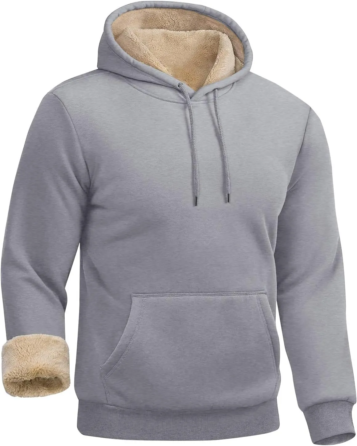 Men's Pullover Heavy Hoodie Sherpa Fleece Lined Kangaroo Pocke Winter Warm Solid Hooded Athletic Sweatshirt