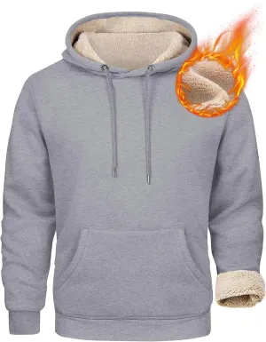Men's Pullover Heavy Hoodie Sherpa Fleece Lined Kangaroo Pocke Winter Warm Solid Hooded Athletic Sweatshirt