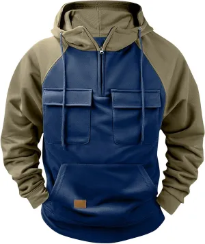 Men's Pullover Hoodies Formal Comfy Long Sleeve Sweatshirts Graphic Quarter Zip Sweaters with Hooded