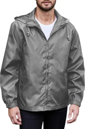 Mens Rain Jacket Packable Full-Zip Hooded Waterproof Windbreaker Lightweight Golf Outdoor Hiking Travel Cycling Coat