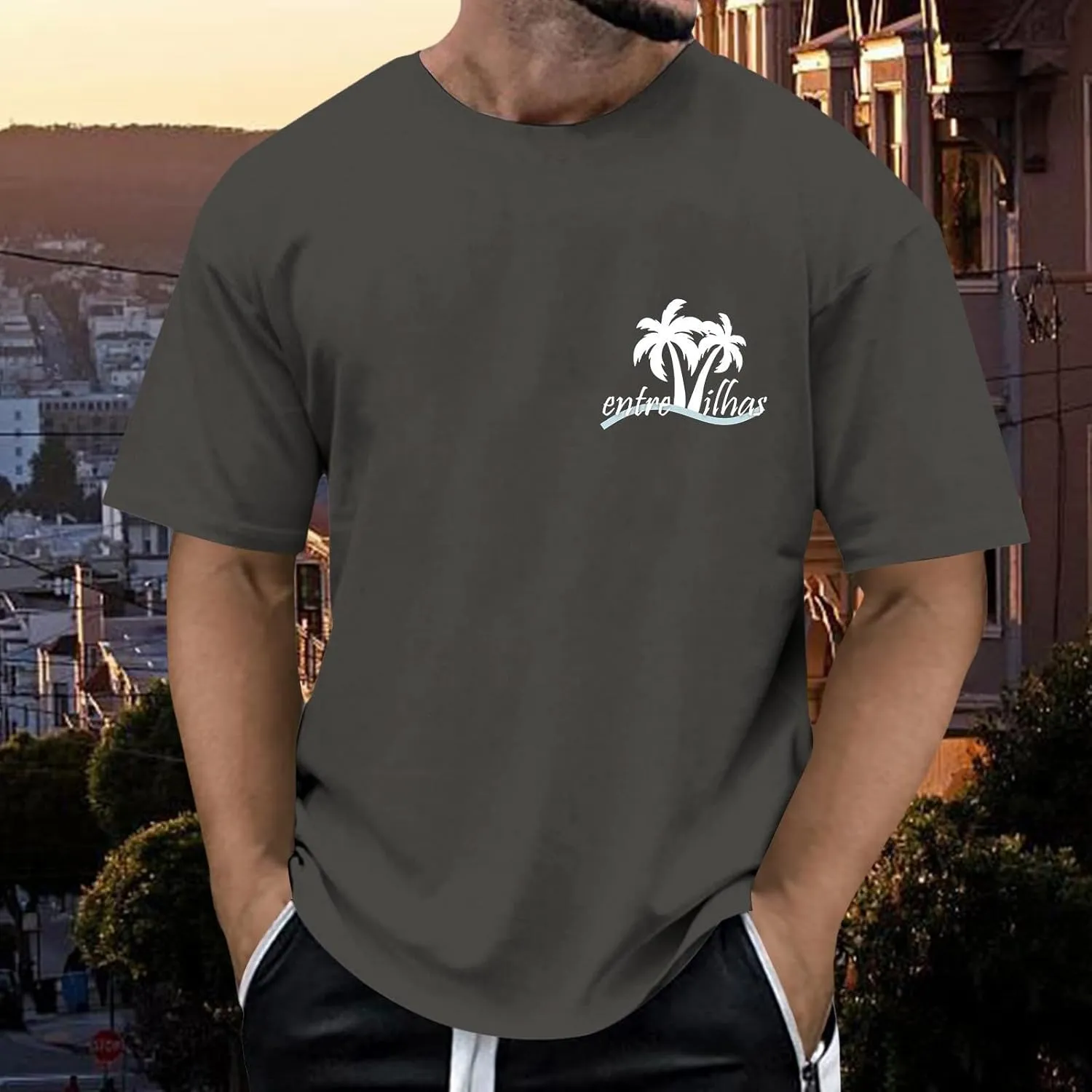 Mens Resort Wear 2025 Graphic T-Shirts Summer Palm Tree Printed Tshirt Short Sleeve Casual Loose Fit Crew Neck Tee Tops