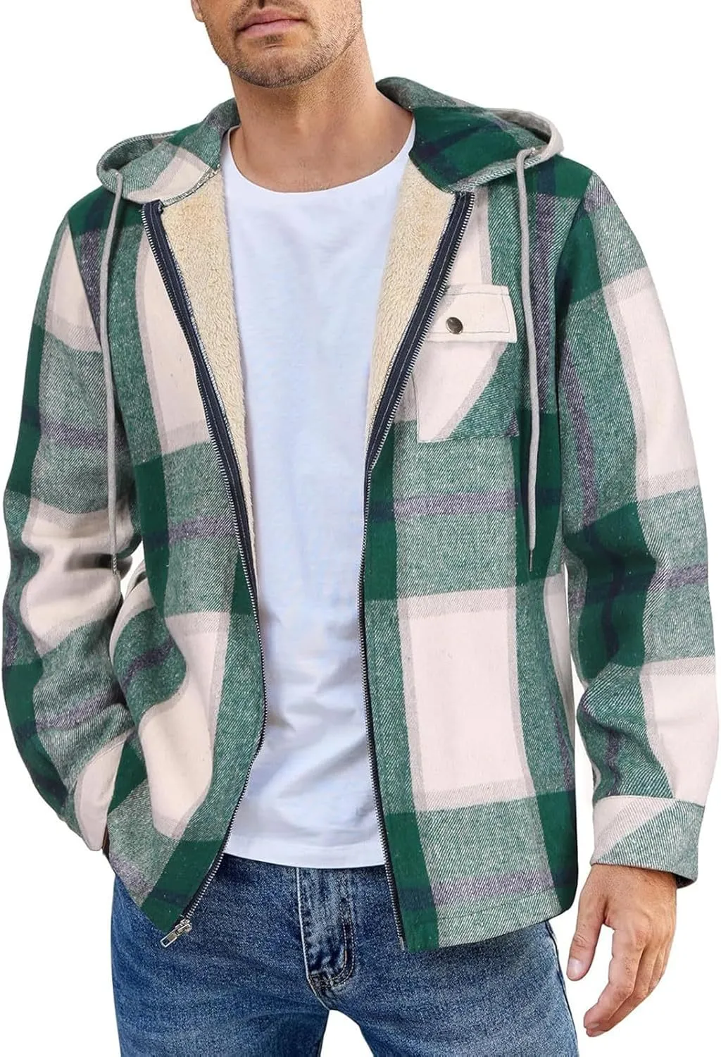 Mens Sherpa Hoodie Full-Zip Casual Thermal Hoodies Warm Thick Fleece Hooded