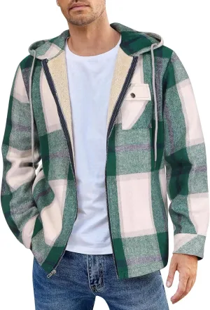 Mens Sherpa Hoodie Full-Zip Casual Thermal Hoodies Warm Thick Fleece Hooded