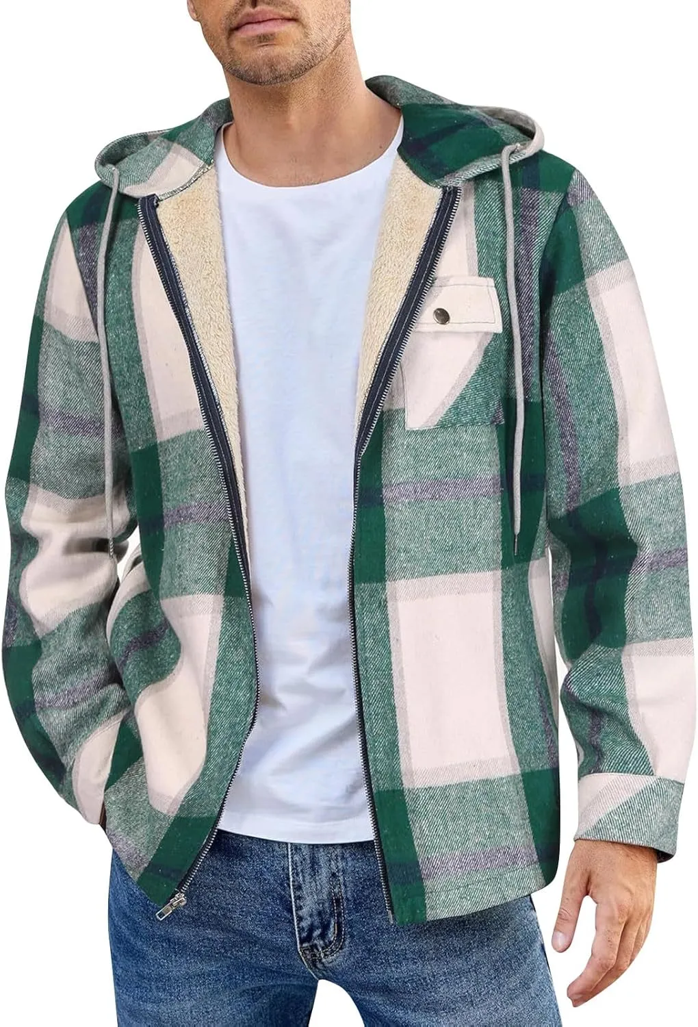 Mens Sherpa Hoodie Full-Zip Casual Thermal Hoodies Warm Thick Fleece Hooded