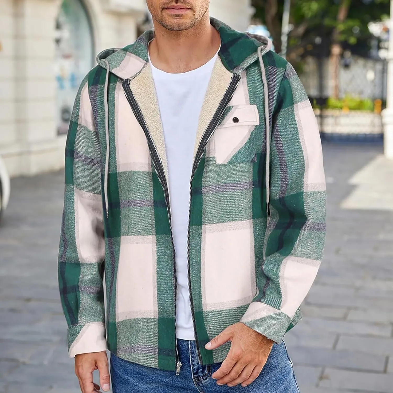 Mens Sherpa Hoodie Full-Zip Casual Thermal Hoodies Warm Thick Fleece Hooded