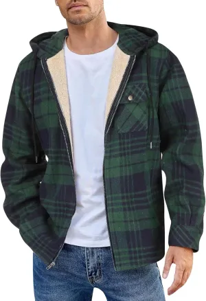 Mens Sherpa Hoodie Full-Zip Casual Thermal Hoodies Warm Thick Fleece Hooded