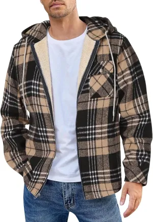Mens Sherpa Hoodie Full-Zip Casual Thermal Hoodies Warm Thick Fleece Hooded