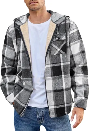 Mens Sherpa Hoodie Full-Zip Casual Thermal Hoodies Warm Thick Fleece Hooded