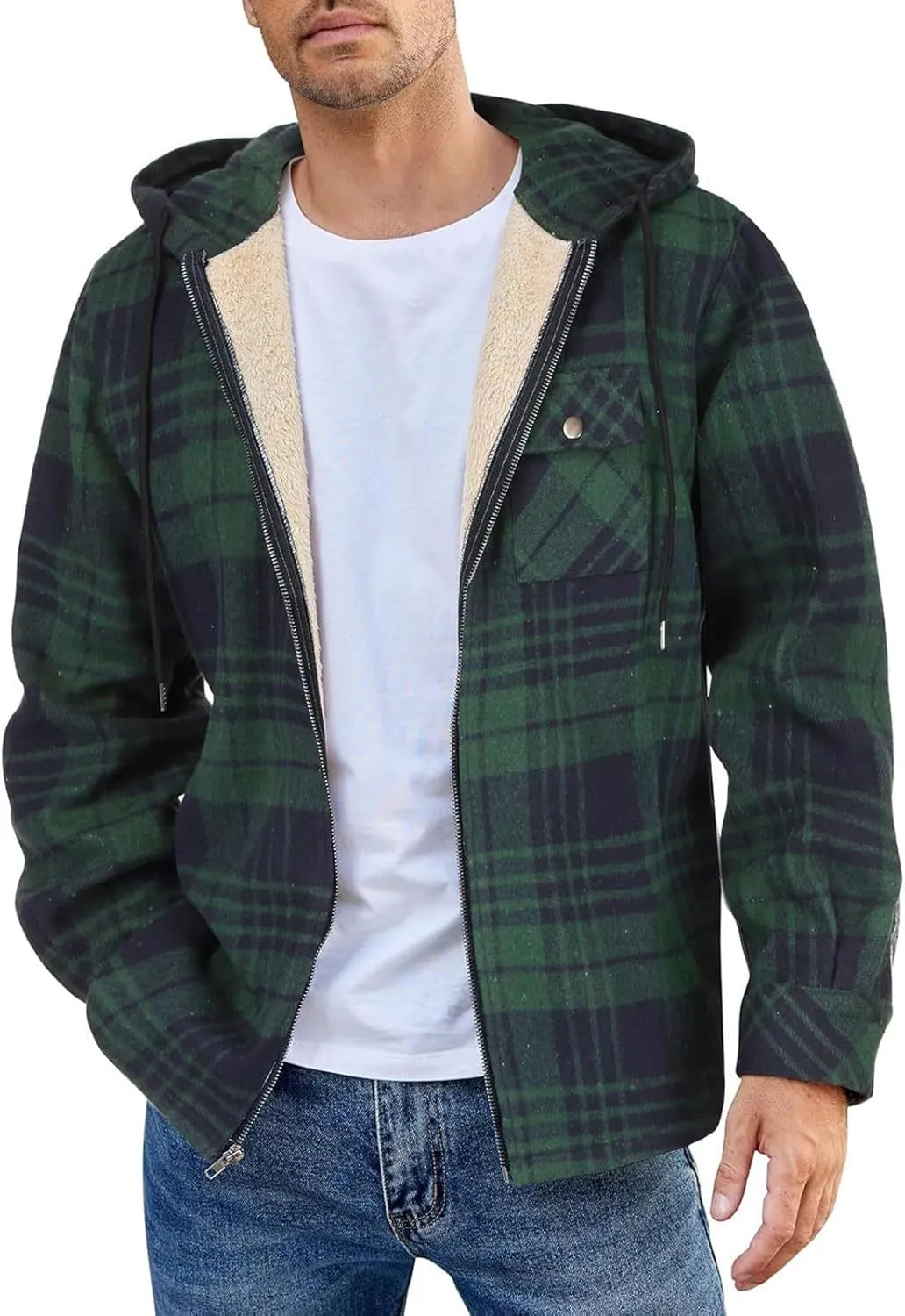 Mens Sherpa Hoodie Full-Zip Casual Thermal Hoodies Warm Thick Fleece Hooded