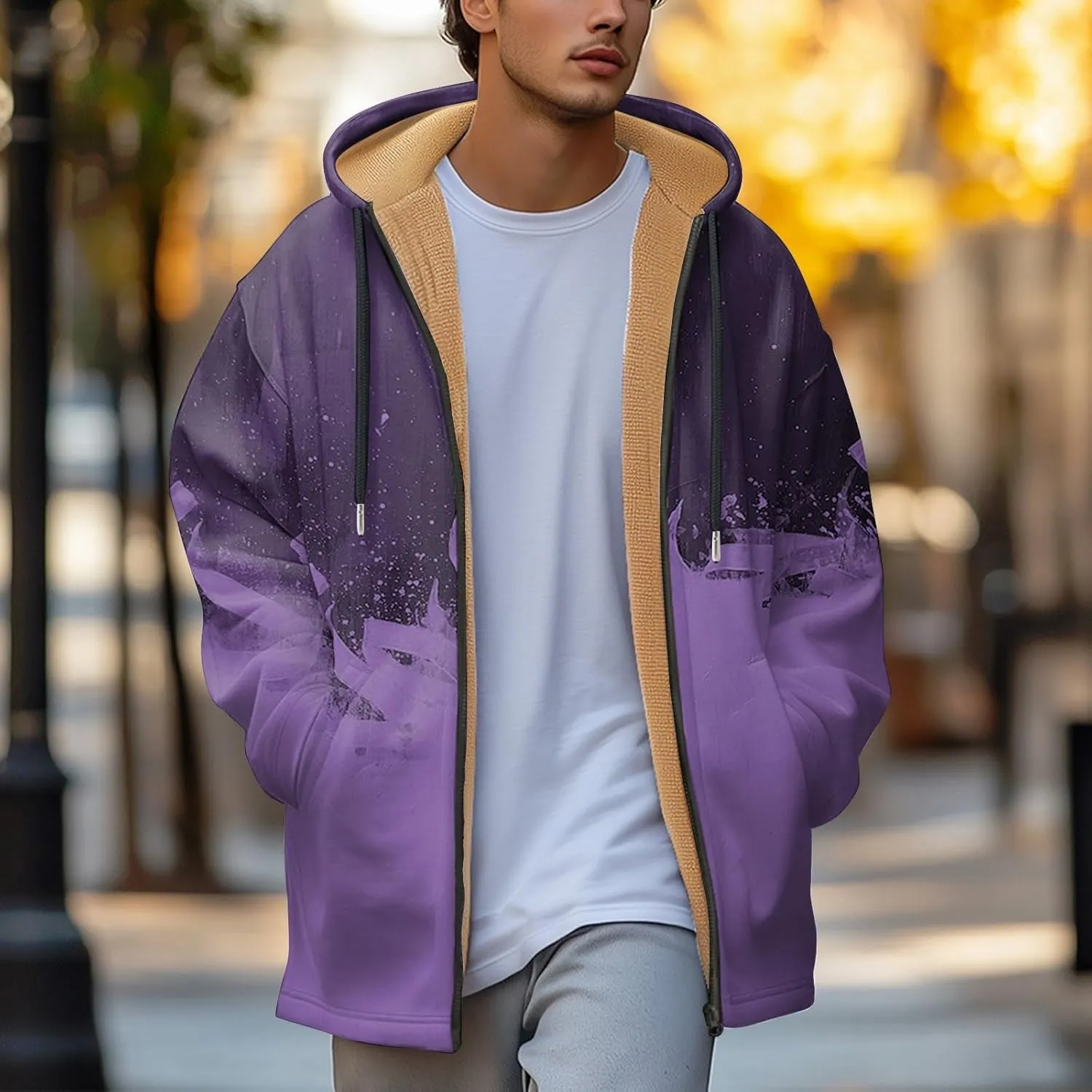 Mens Sherpa Lined Hoodie Full-Zip Casual Warm Sweatshirt Fleece Thick Thermal Hoodies