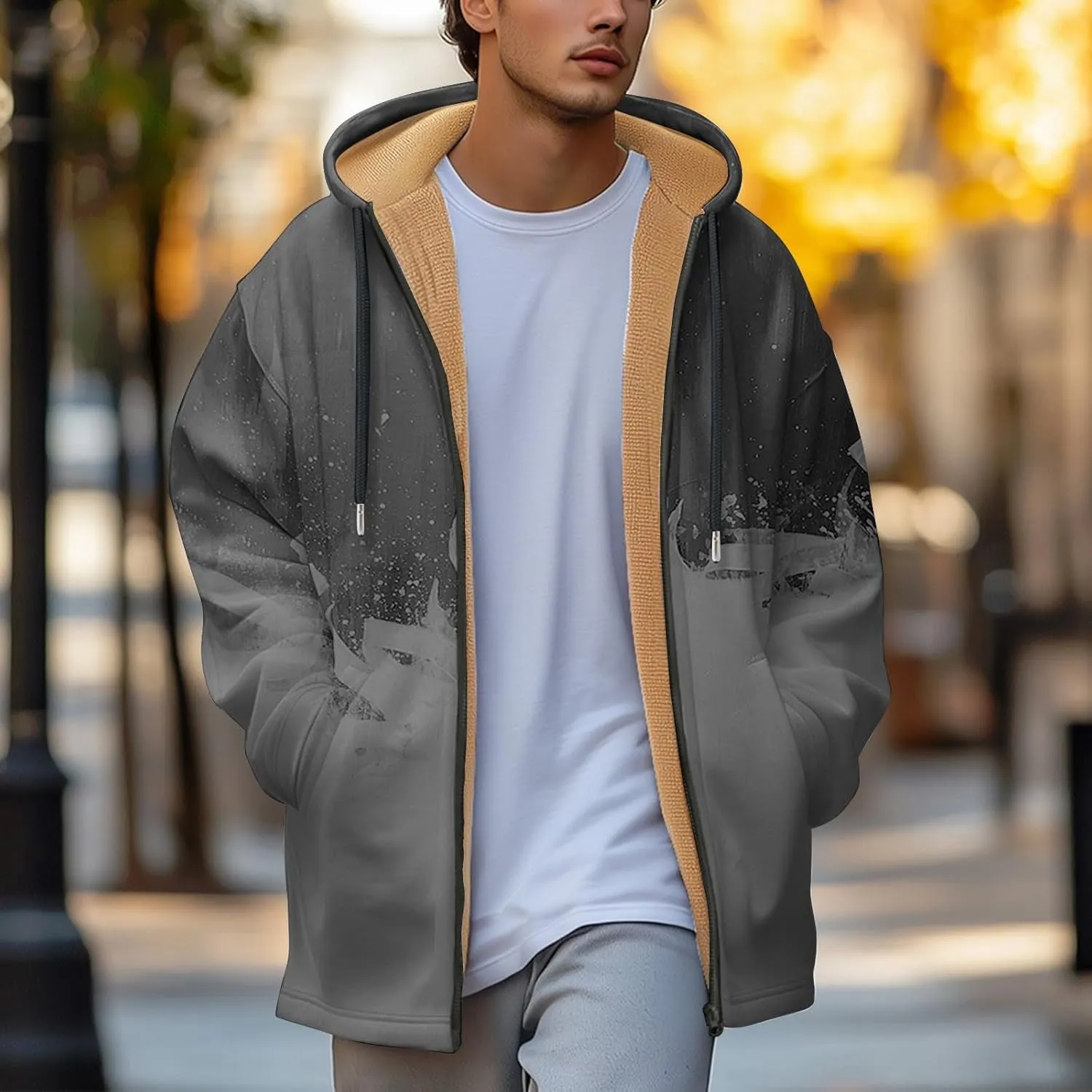 Mens Sherpa Lined Hoodie Full-Zip Casual Warm Sweatshirt Fleece Thick Thermal Hoodies