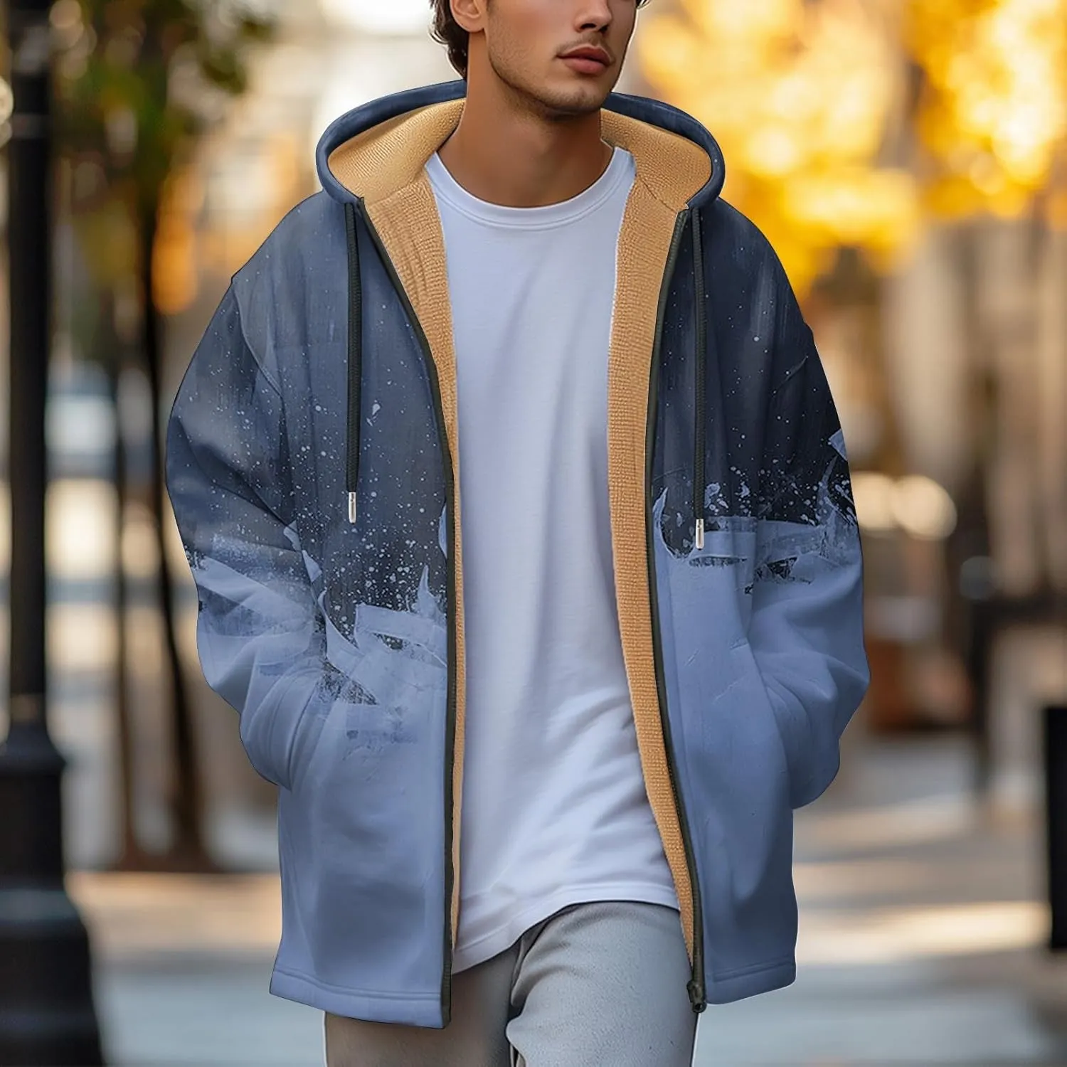 Mens Sherpa Lined Hoodie Full-Zip Casual Warm Sweatshirt Fleece Thick Thermal Hoodies