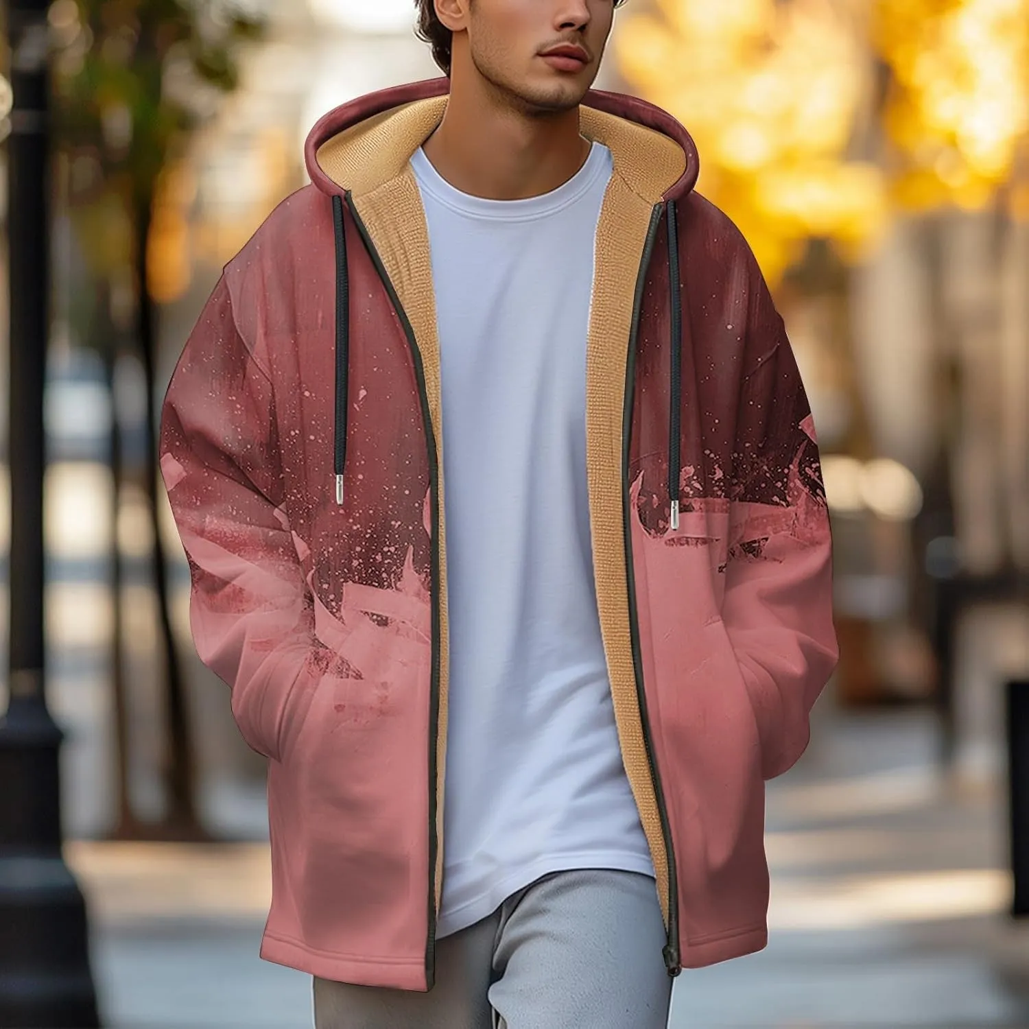 Mens Sherpa Lined Hoodie Full-Zip Casual Warm Sweatshirt Fleece Thick Thermal Hoodies