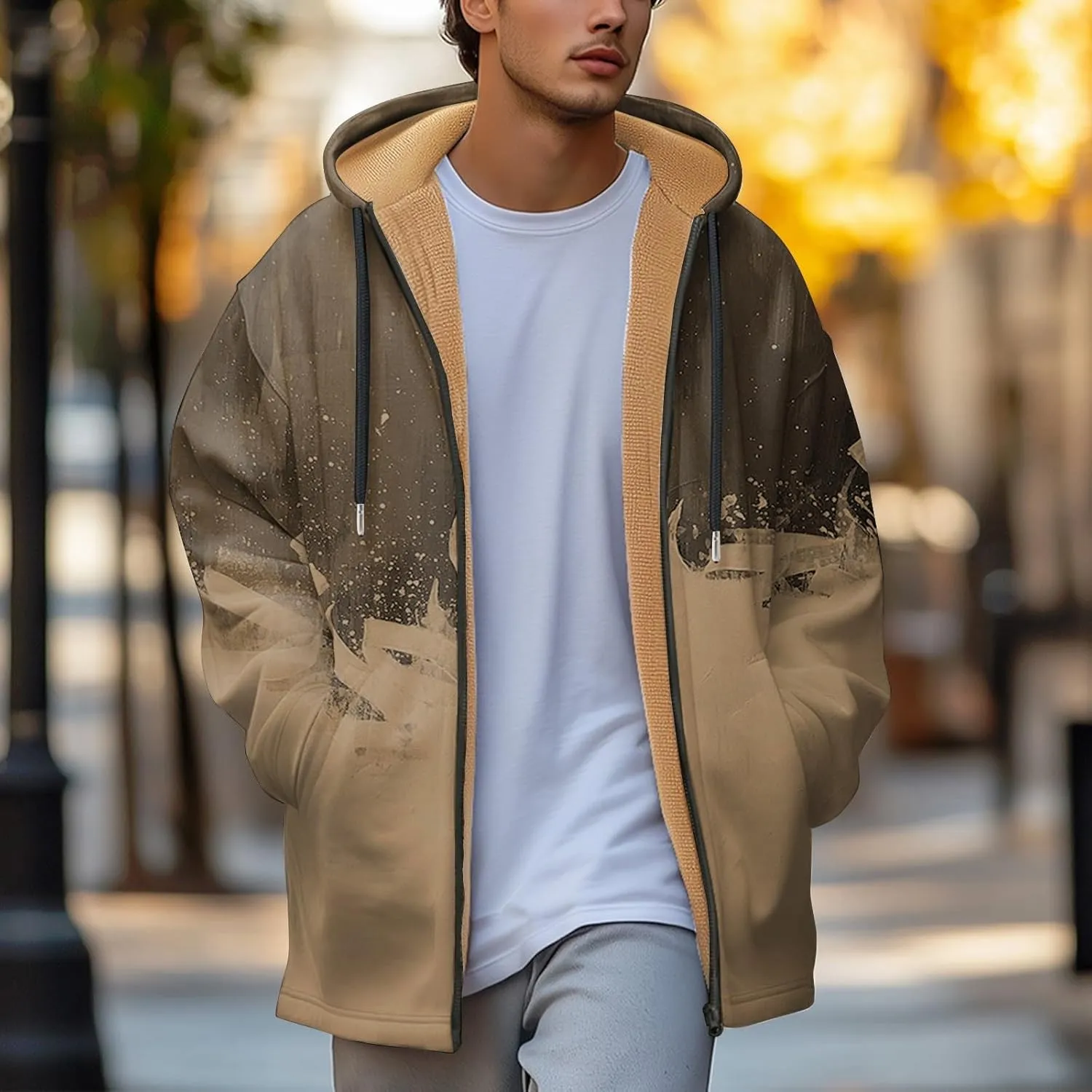 Mens Sherpa Lined Hoodie Full-Zip Casual Warm Sweatshirt Fleece Thick Thermal Hoodies