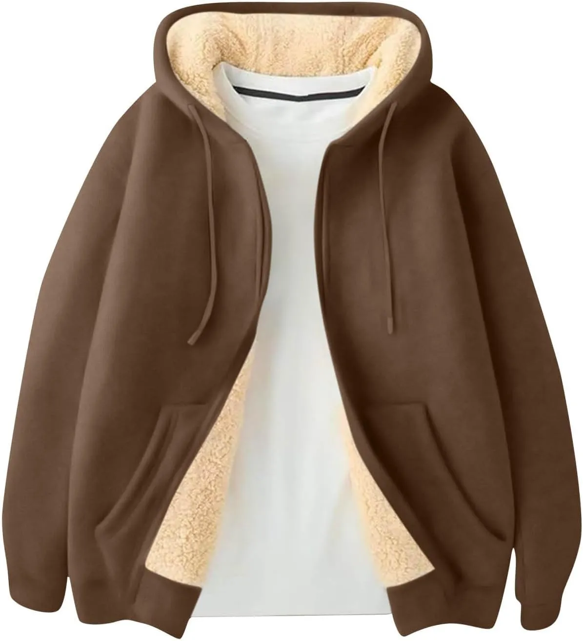Mens Sherpa Lined Hoodie Zip Up Fleece Thermal Hoodies Casual Winter Heavyweight Sweatshirt
