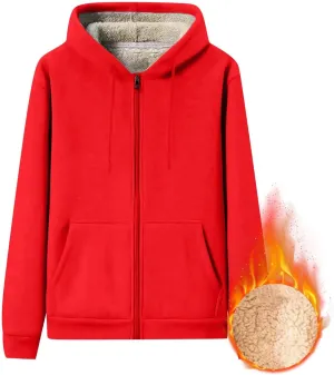 Mens Sherpa Lined Hoodie Zip Up Fleece Thermal Hoodies Casual Winter Heavyweight Sweatshirt