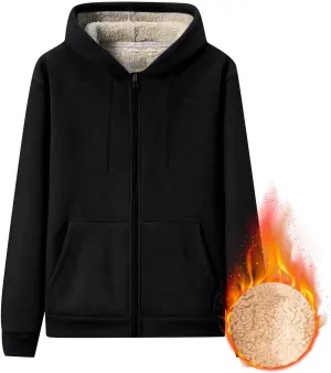 Mens Sherpa Lined Hoodie Zip Up Fleece Thermal Hoodies Casual Winter Heavyweight Sweatshirt