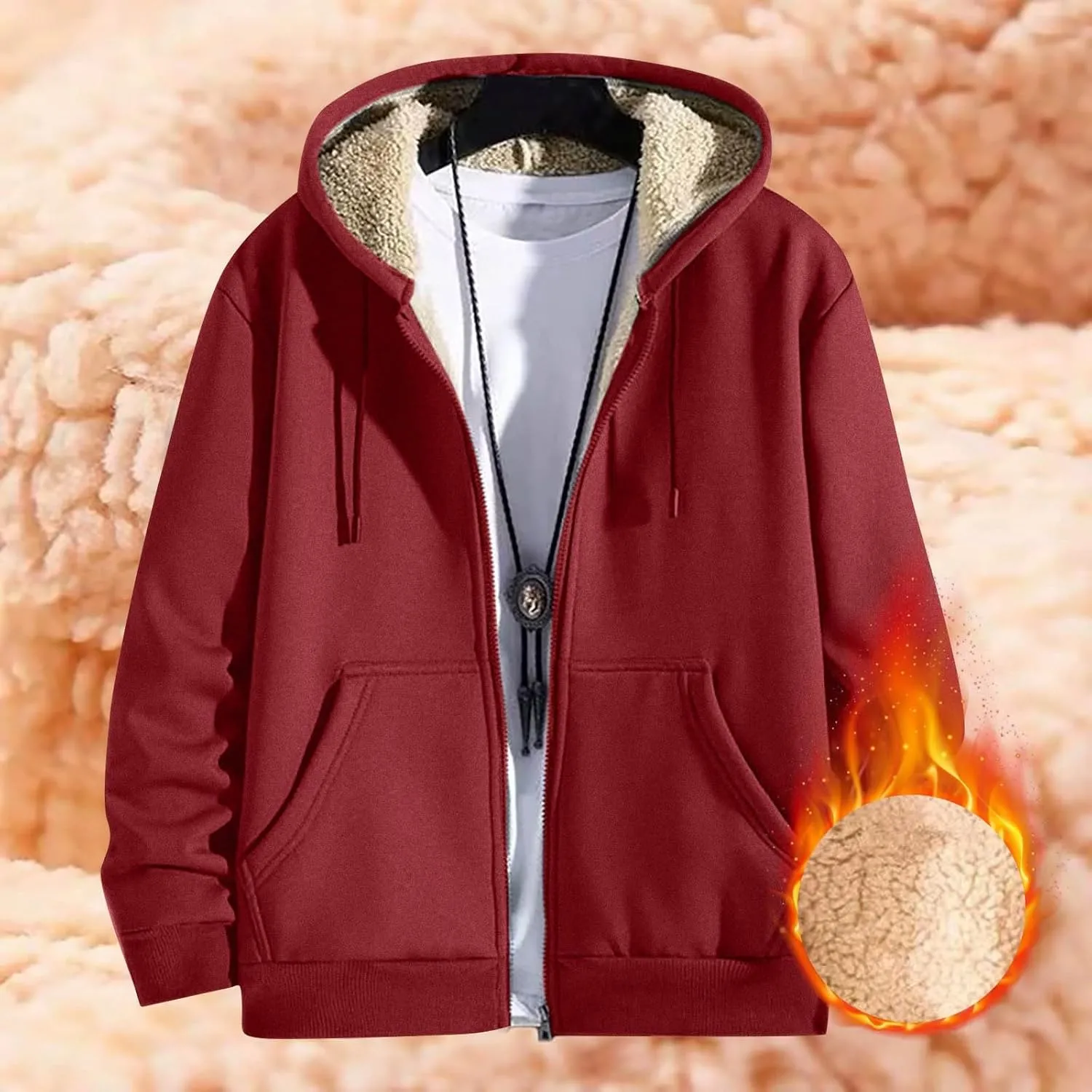 Mens Sherpa Lined Hoodie Zip Up Fleece Thermal Hoodies Casual Winter Heavyweight Sweatshirt
