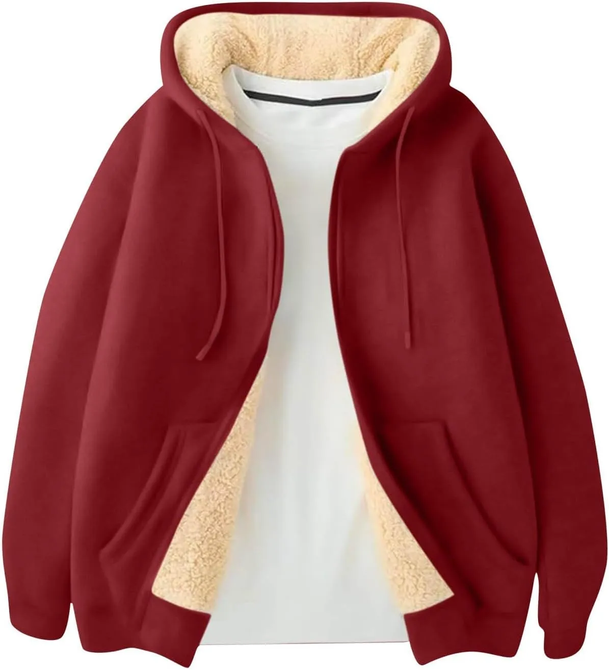 Mens Sherpa Lined Hoodie Zip Up Fleece Thermal Hoodies Casual Winter Heavyweight Sweatshirt